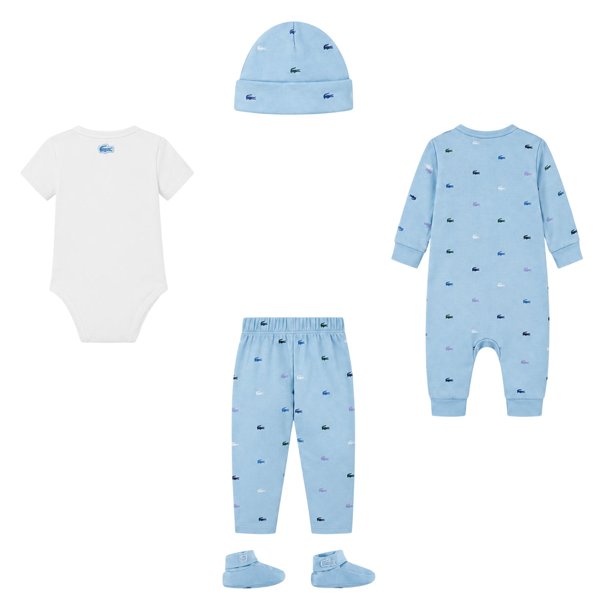 Coffret 5 pièces bonnet+chaussons+legging+body+pyjama Lacoste Bébé