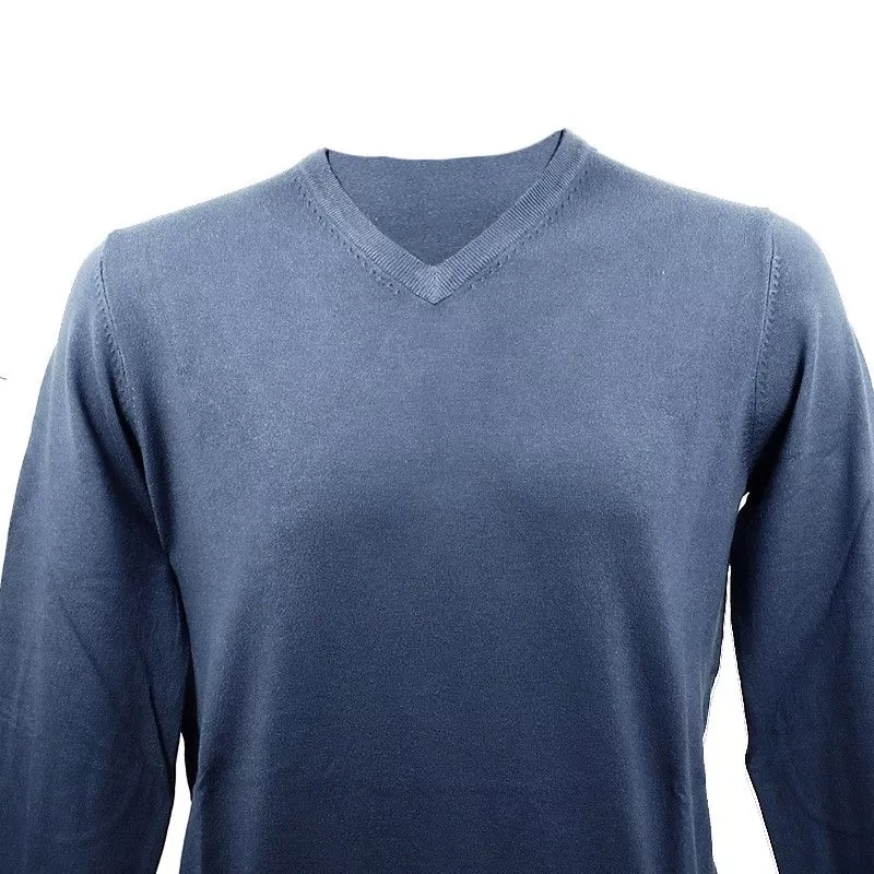 Pull Real Cashmere COLLO V (Bleu)- Ref. IUB109842-COLLOV-TOPPE