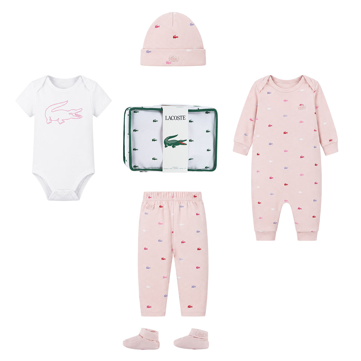 Coffret 5 pièces bonnet+chaussons+legging+body+pyjama Lacoste Bébé
