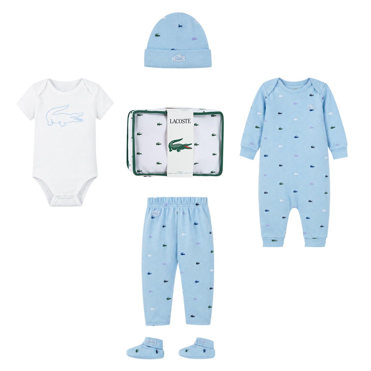 Coffret 5 pièces bonnet+chaussons+legging+body+pyjama Lacoste Bébé